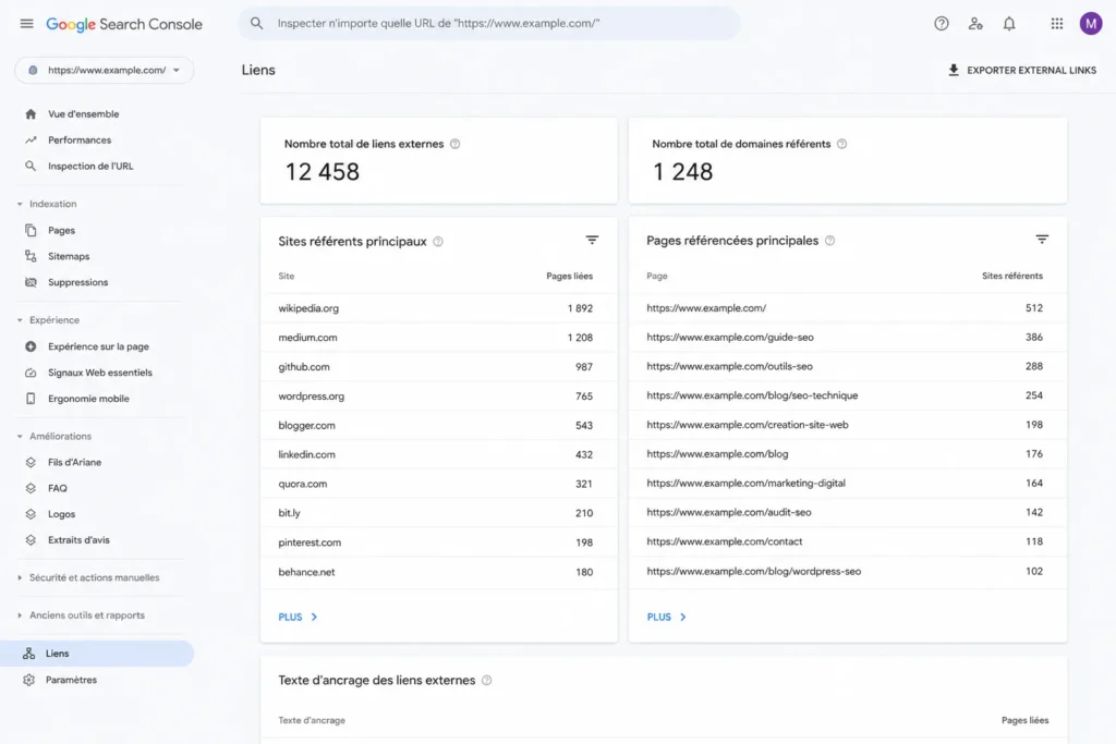 Vérifier les backlinks d'un site avec Google Search Console