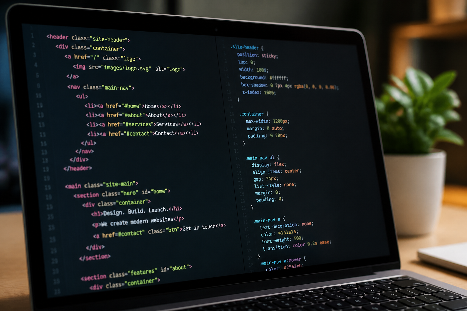 WordPress Nécessite-t-il des Compétences en Programmation ? La Vérité 4 Lignes de code HTML et CSS affichées dans un éditeur de texte