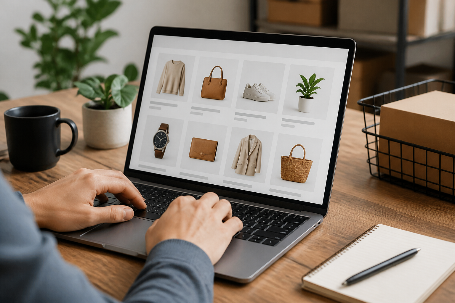 Les Meilleurs Plugins WordPress pour un Site E-commerce (Gratuits et Payants) 1 Personne utilisant un ordinateur portable pour gérer une boutique en ligne