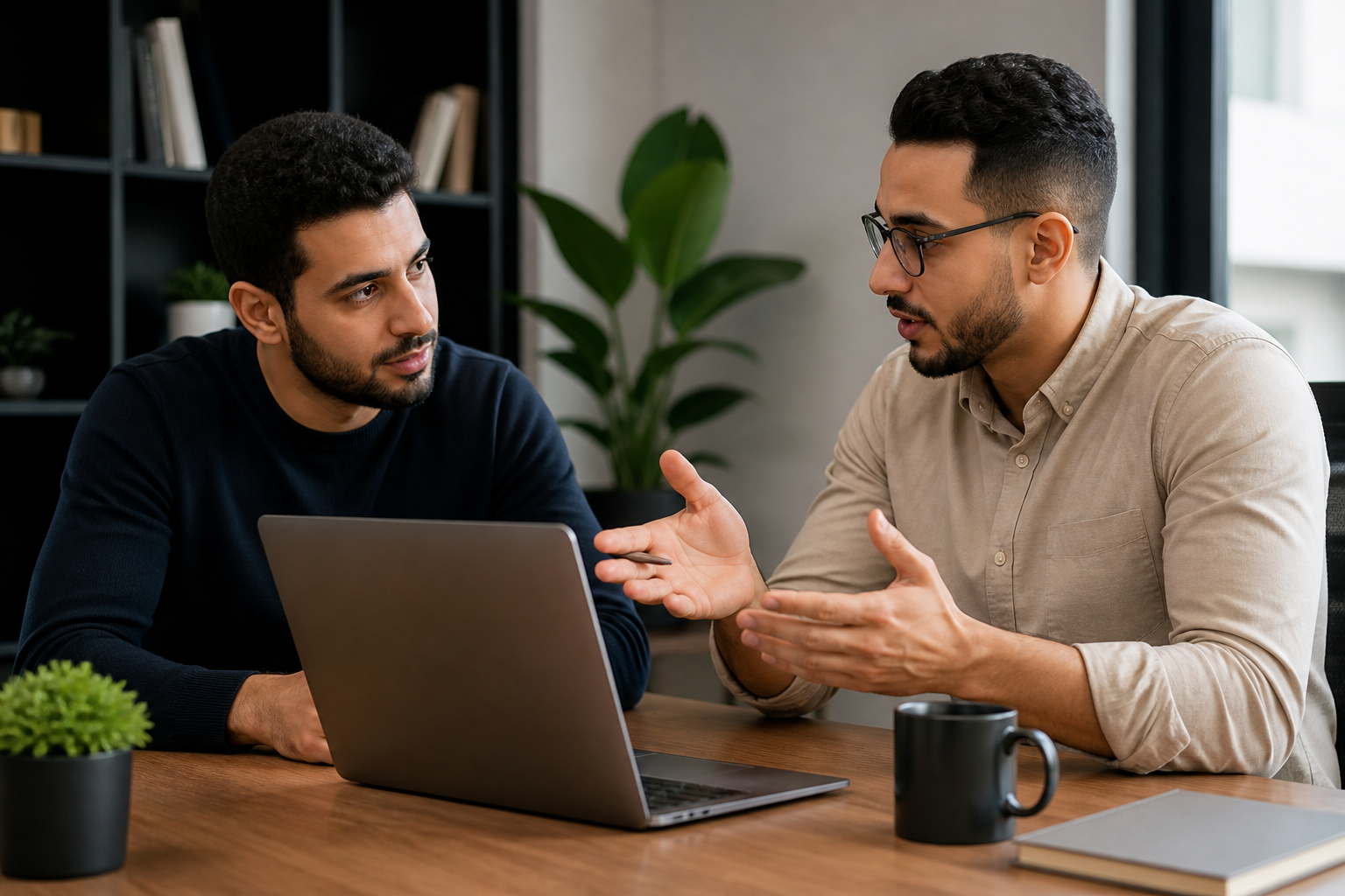 WordPress Nécessite-t-il des Compétences en Programmation ? La Vérité 5 Un client et un développeur discutant d'un projet de site web autour d'un ordinateur
