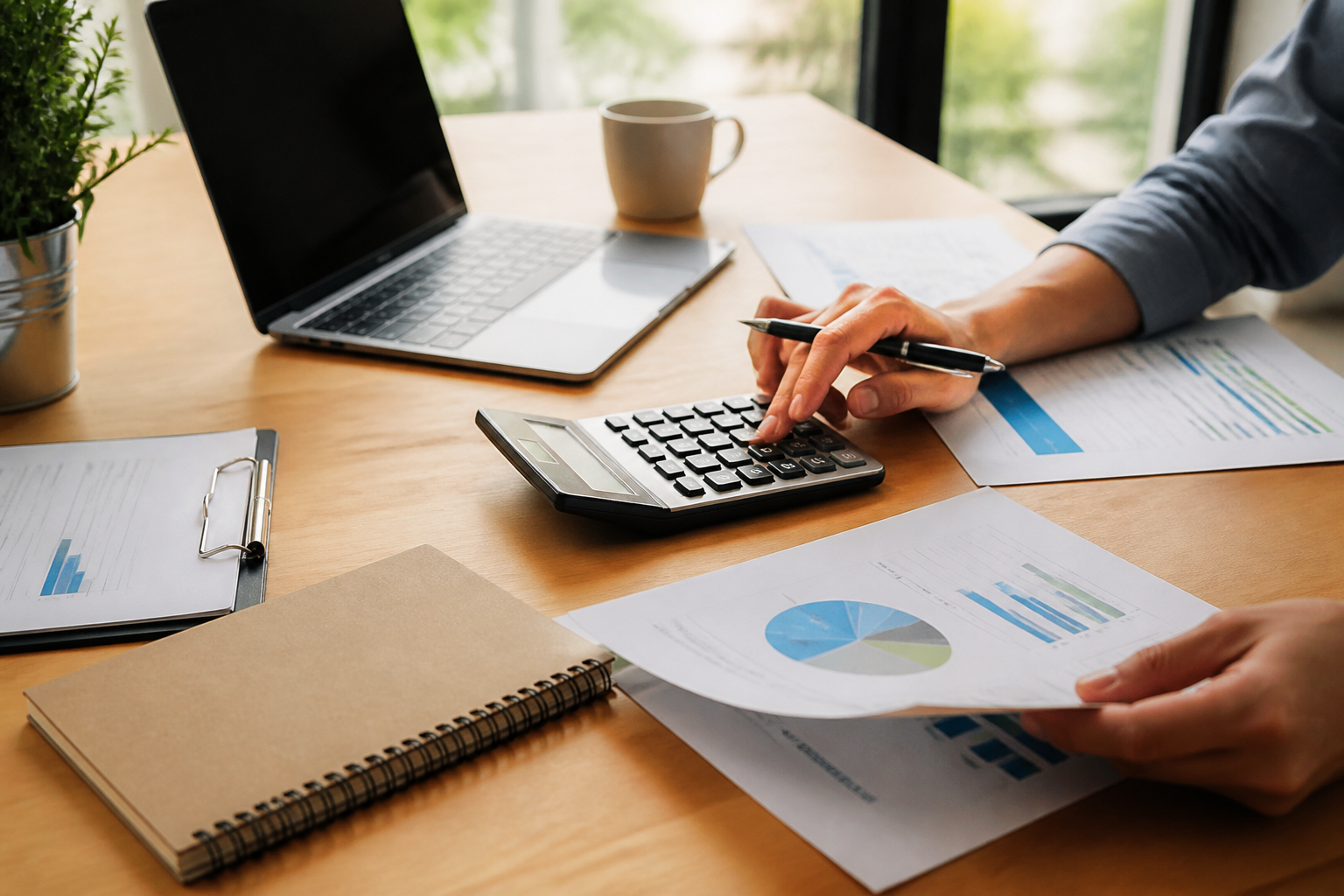WordPress ou Shopify : Lequel Choisir pour Vendre en Ligne ? 2 Calculatrice et documents sur un bureau pour évaluer le budget d'une boutique en ligne