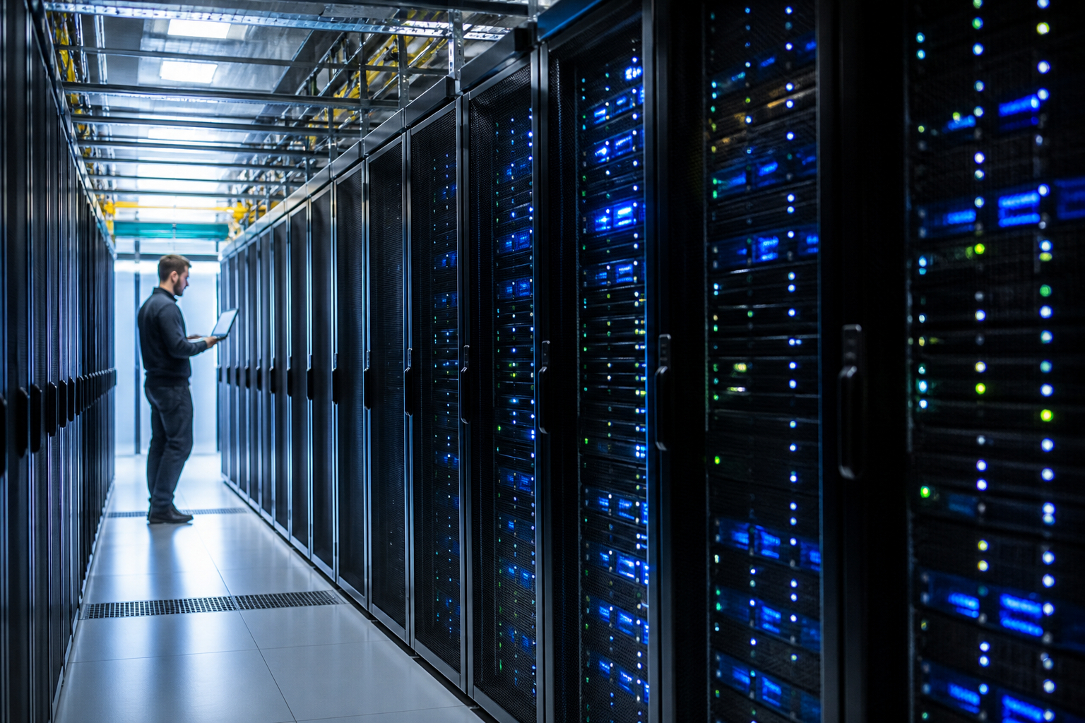 Meilleur Plugin de Cache WordPress Gratuit pour Accélérer son Site 2 Serveurs informatiques dans une salle de data center représentant l'hébergement web