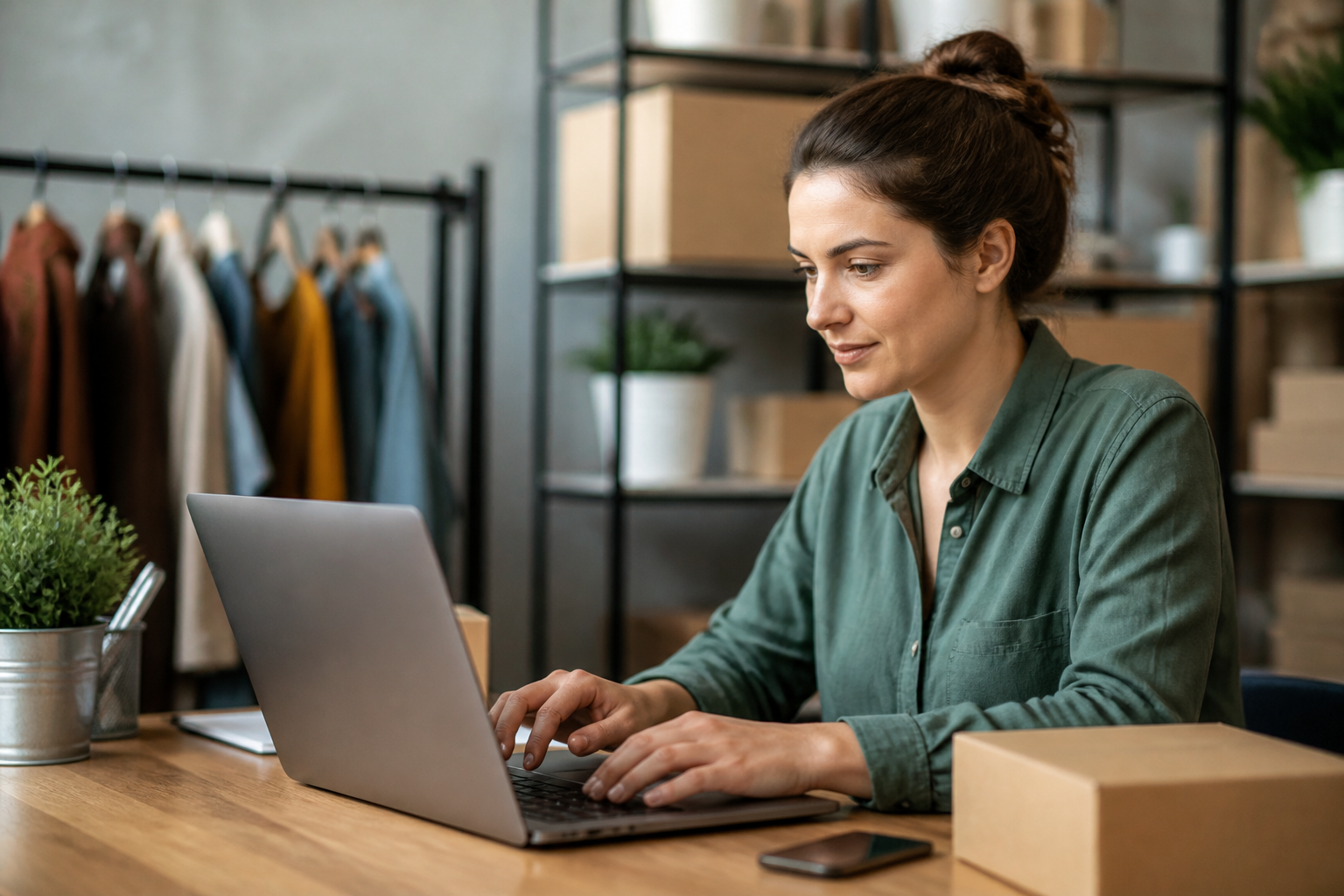 Comment Créer une Boutique en Ligne WordPress avec WooCommerce Gratuitement 1 Personne travaillant sur un ordinateur portable pour gérer une boutique en ligne