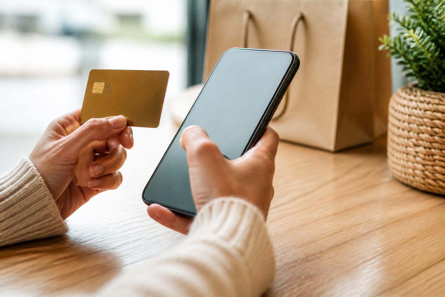 Comment Créer une Boutique en Ligne WordPress avec WooCommerce Gratuitement 3 Client effectuant un paiement en ligne par carte bancaire sur smartphone